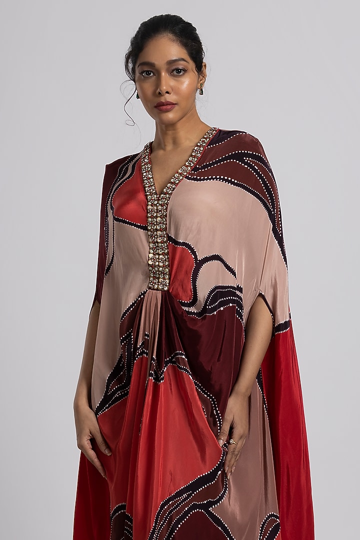 Multi-Colored Crepe Hand Embroidered Kaftan Set by Rajat tangri  at Pernia's Pop Up Shop