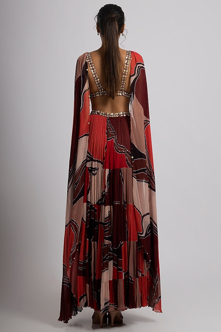 Multi-Colored Georgette Hand Embroidered Wedding Lehenga Set by Rajat tangri at Pernia's Pop Up Shop