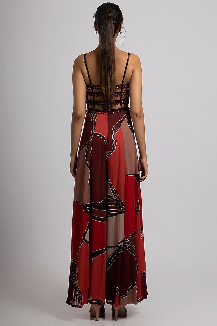 Multi-Colored Georgette Hand Embroidered Corset Jumpsuit by Rajat tangri at Pernia's Pop Up Shop