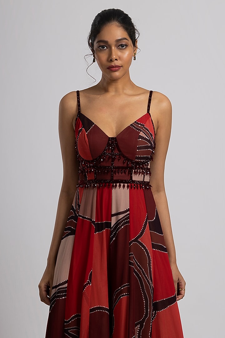 Multi-Colored Georgette Hand Embroidered Corset Jumpsuit by Rajat tangri at Pernia's Pop Up Shop
