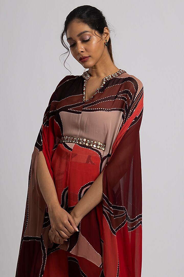 Multi-Colored Georgette Hand Embroidered Kaftan Set by Rajat tangri at Pernia's Pop Up Shop