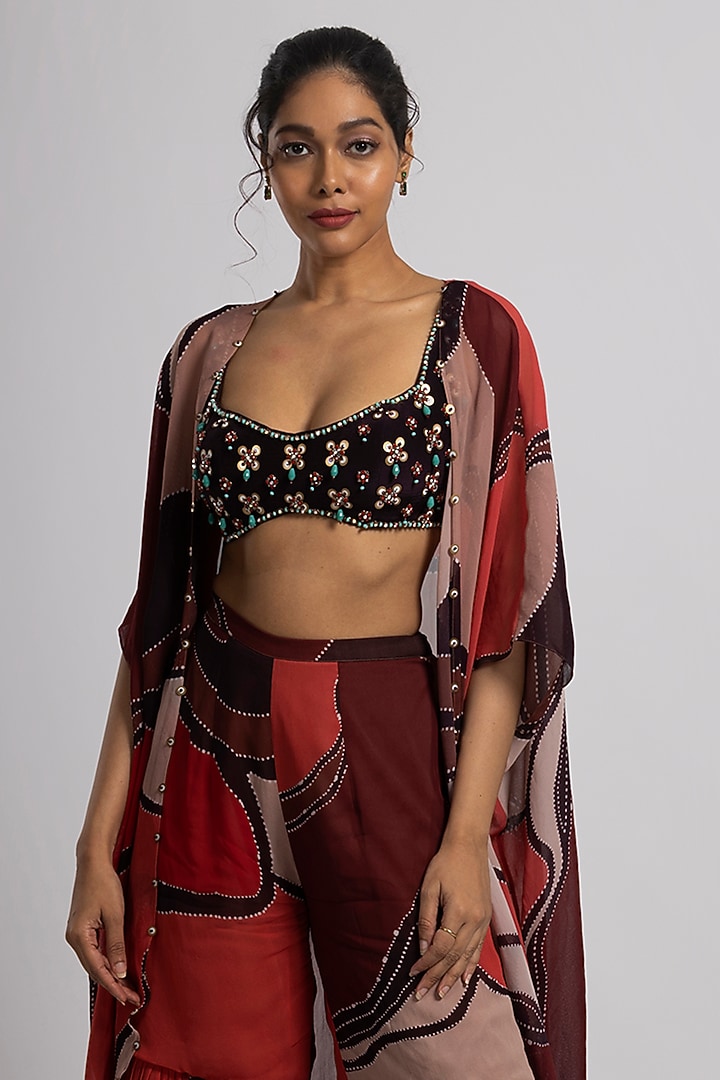 Multi-Colored Georgette & Crepe Printed Wedding Sharara Set by Rajat tangri at Pernia's Pop Up Shop