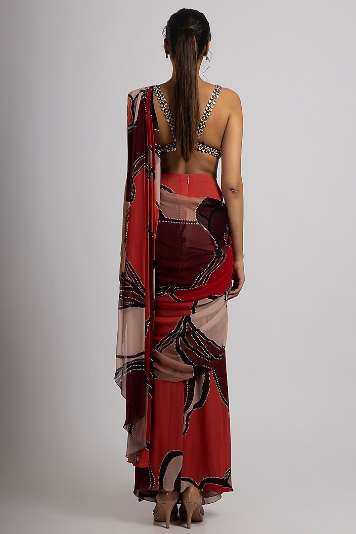 Multi-Colored Georgette & Crepe Wedding Saree Set by Rajat tangri at Pernia's Pop Up Shop