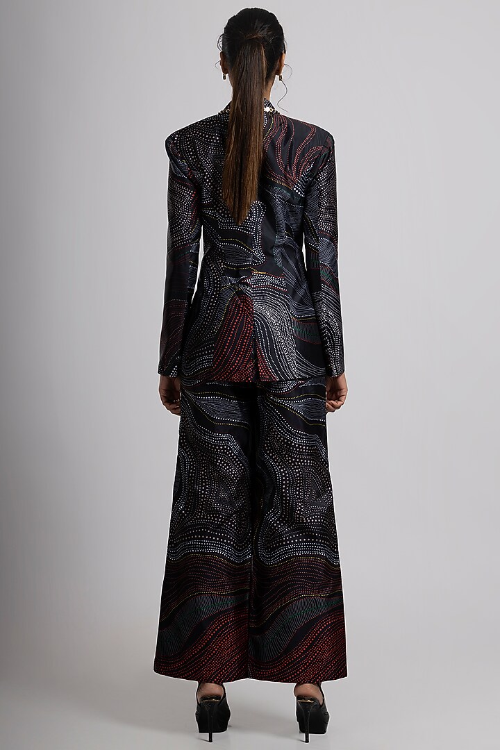 Black Taffeta & Georgette Hand Embroidered Pant Suit Set by Rajat tangri  at Pernia's Pop Up Shop