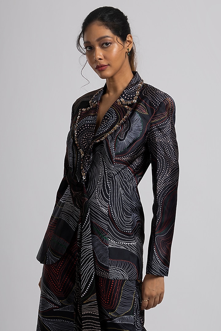 Black Taffeta & Georgette Hand Embroidered Pant Suit Set by Rajat tangri  at Pernia's Pop Up Shop