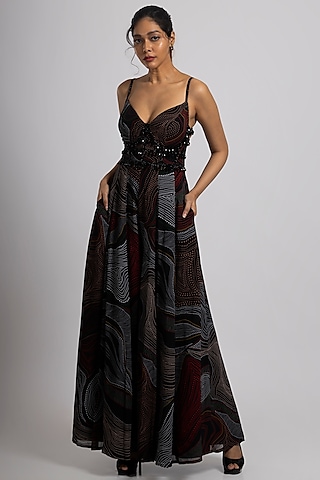 Black Georgette Hand Embroidered Corset Jumpsuit by Rajat tangri 