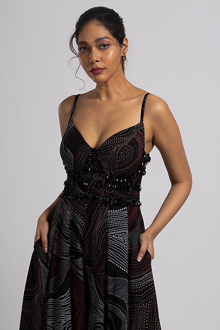 Black Georgette Hand Embroidered Corset Jumpsuit by Rajat tangri at Pernia's Pop Up Shop