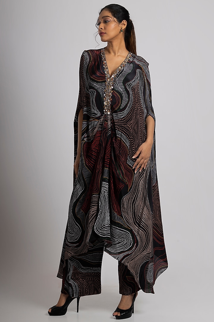 Black Crepe Hand Embroidered Kaftan Set by Rajat tangri  at Pernia's Pop Up Shop