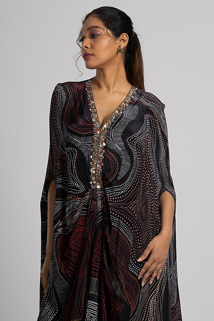 Black Crepe Hand Embroidered Kaftan Set by Rajat tangri at Pernia's Pop Up Shop