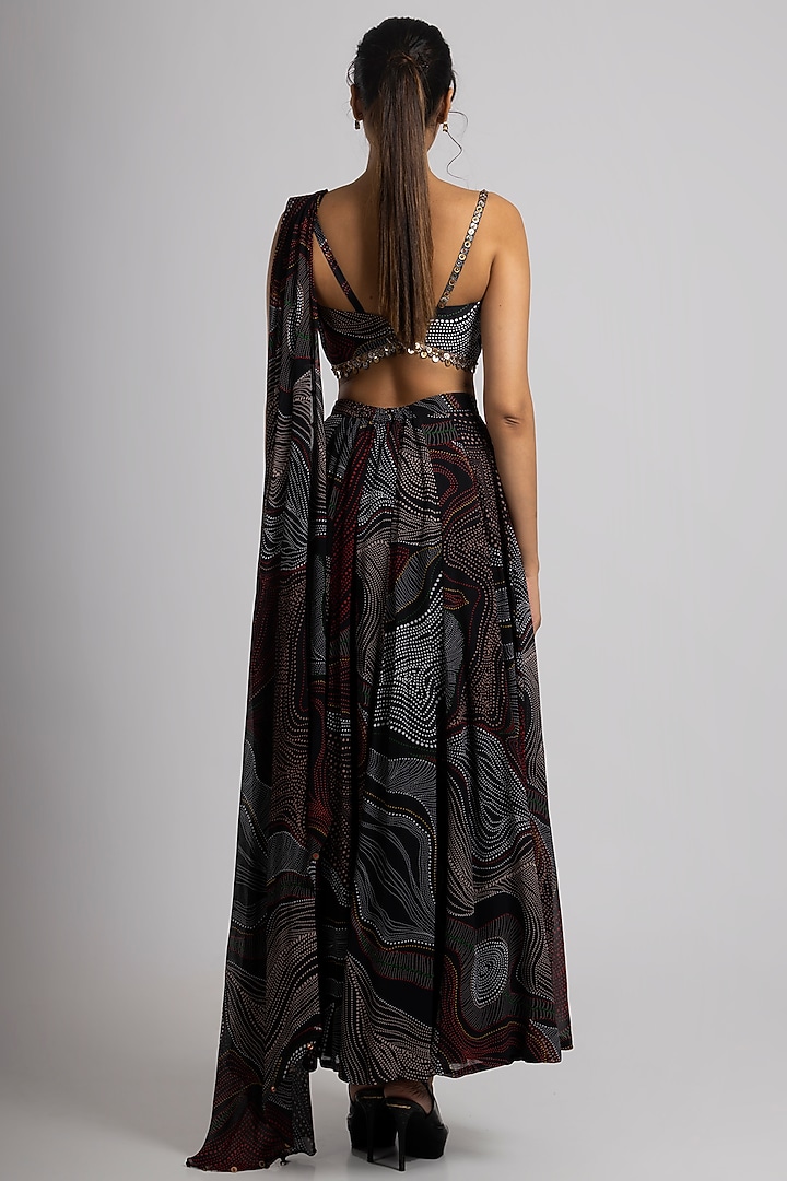Black Crepe & Georgette Flared Pant Set by Rajat tangri at Pernia's Pop Up Shop
