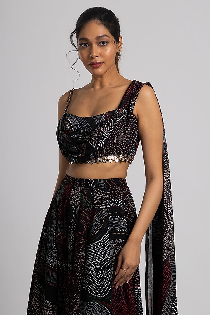 Black Crepe & Georgette Flared Pant Set by Rajat tangri at Pernia's Pop Up Shop