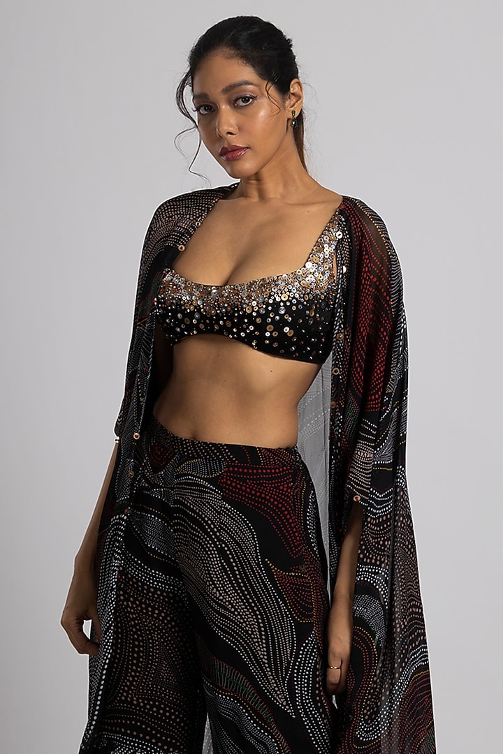 Black Georgette & Crepe Wedding Sharara Set by Rajat tangri  at Pernia's Pop Up Shop