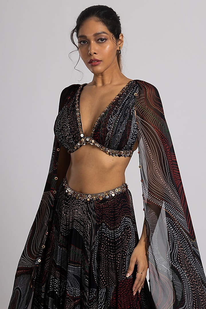 Black Georgette Hand Embroidered Wedding Lehenga Set by Rajat tangri  at Pernia's Pop Up Shop