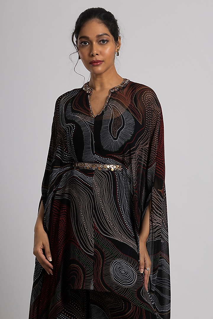 Black Georgette Hand Embroidered Kaftan Set by Rajat tangri  at Pernia's Pop Up Shop