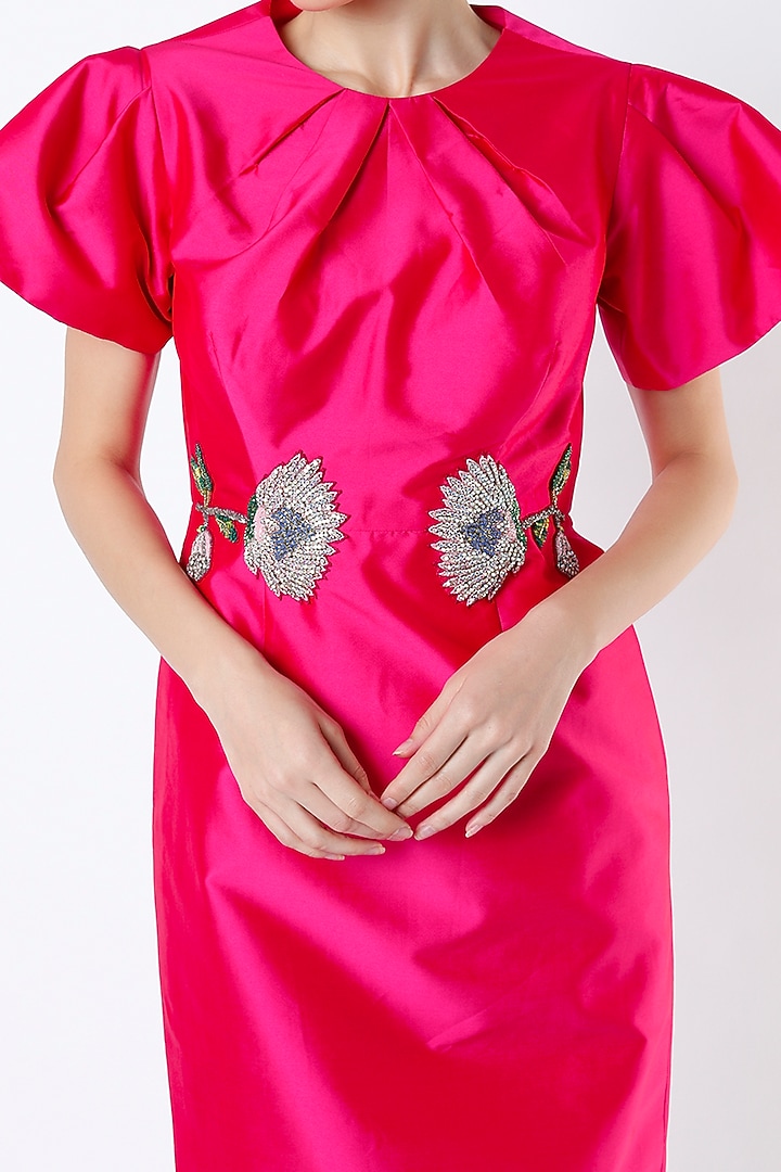 Fuchsia Hand Embroidered Cocktail Dress by Rajat tangri  at Pernia's Pop Up Shop