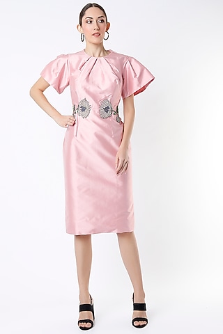 Dusty Rose Hand Embroidered Dress by Rajat tangri