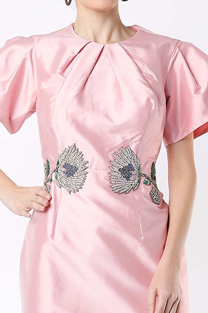 Dusty Rose Hand Embroidered Cocktail Dress by Rajat tangri at Pernia's Pop Up Shop