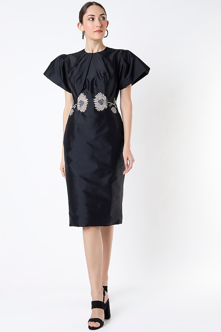 Black Hand Embroidered Dress by Rajat tangri
