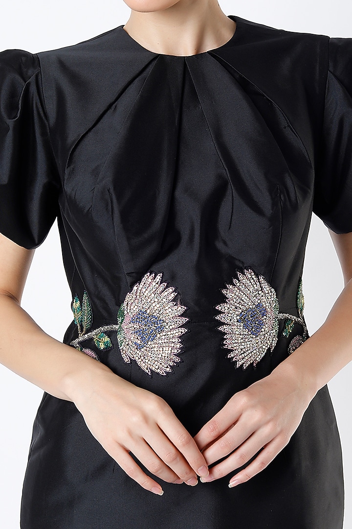 Black Hand Embroidered Cocktail Dress by Rajat tangri at Pernia's Pop Up Shop