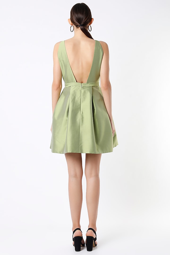 Olive Hand Embroidered Mini Cocktail Dress by Rajat tangri at Pernia's Pop Up Shop