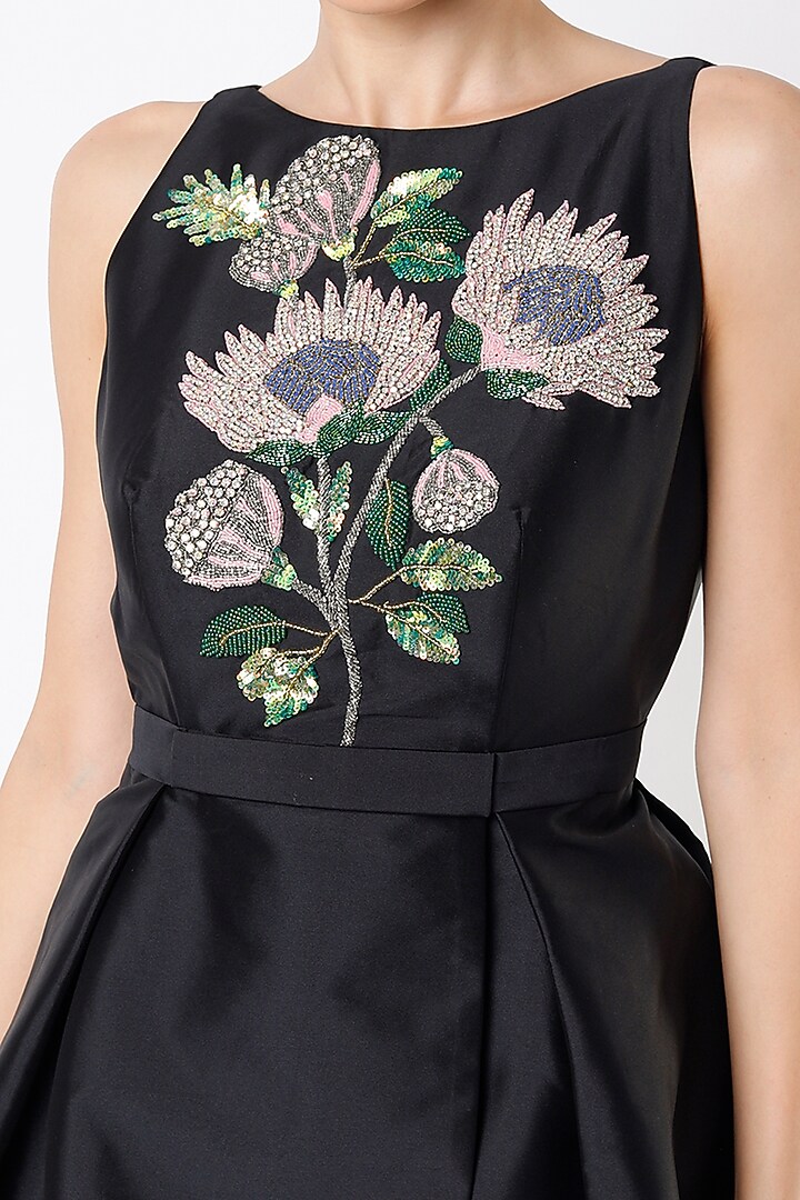 Black Hand Embroidered Mini Cocktail Dress by Rajat tangri at Pernia's Pop Up Shop