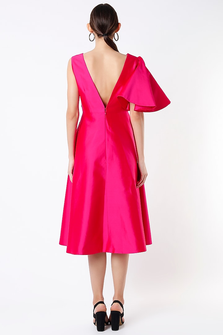 Fuchsia Hand Embroidered Flared Cocktail Dress by Rajat tangri at Pernia's Pop Up Shop