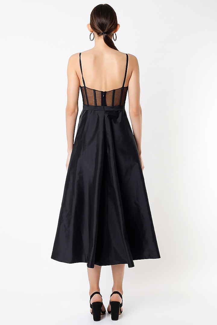 Black Hand Embroidered Corset Cocktail Dress by Rajat tangri at Pernia's Pop Up Shop
