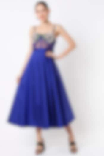 Cobalt Blue Hand Embroidered Corset Dress by Rajat tangri  at Pernia's Pop Up Shop