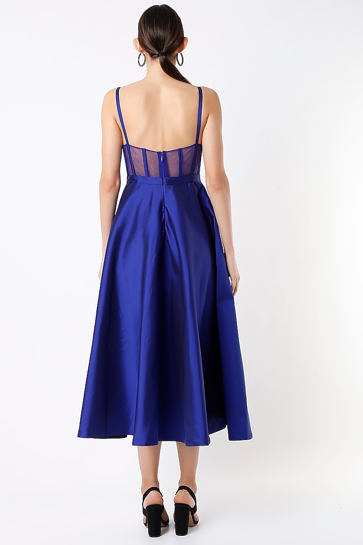 Cobalt Blue Hand Embroidered Corset Cocktail Dress by Rajat tangri at Pernia's Pop Up Shop
