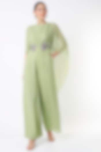 Olive Hand Embroidered Jumpsuit by Rajat tangri at Pernia's Pop Up Shop