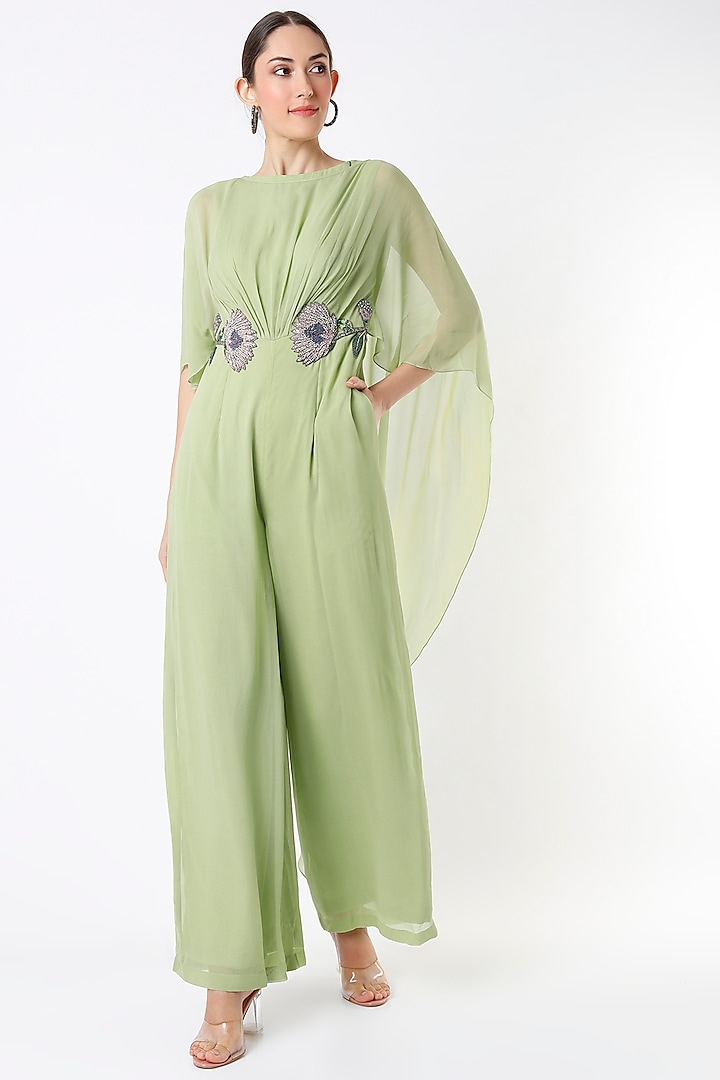 Olive Hand Embroidered Jumpsuit by Rajat tangri at Pernia's Pop Up Shop