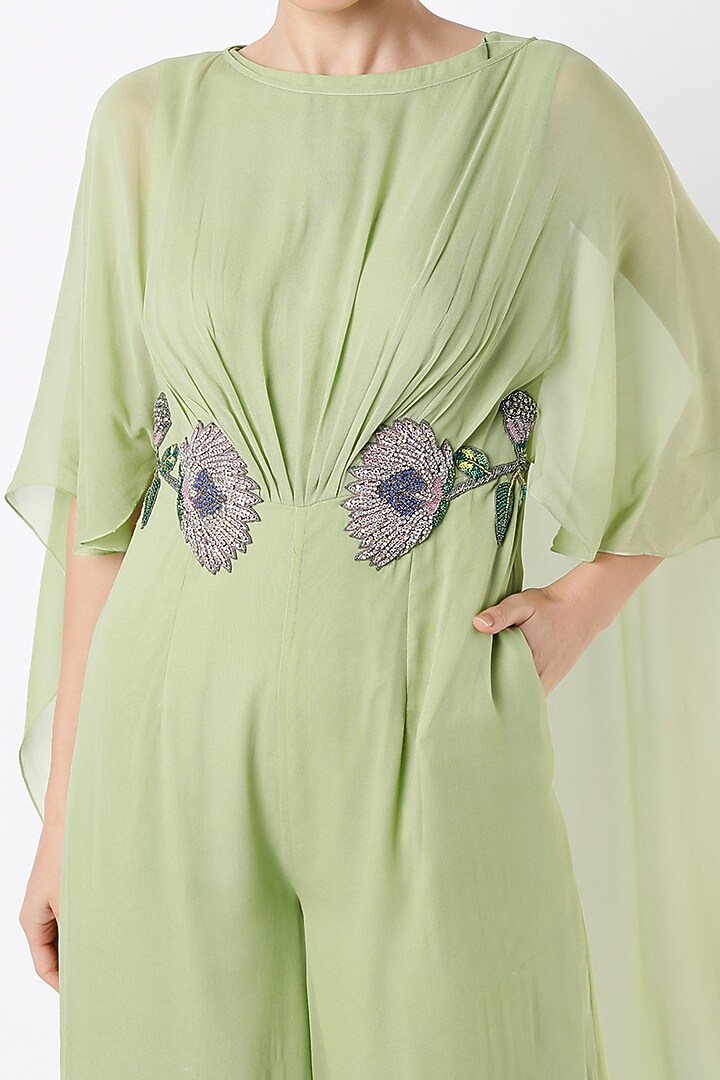 Olive Hand Embroidered Jumpsuit by Rajat tangri at Pernia's Pop Up Shop