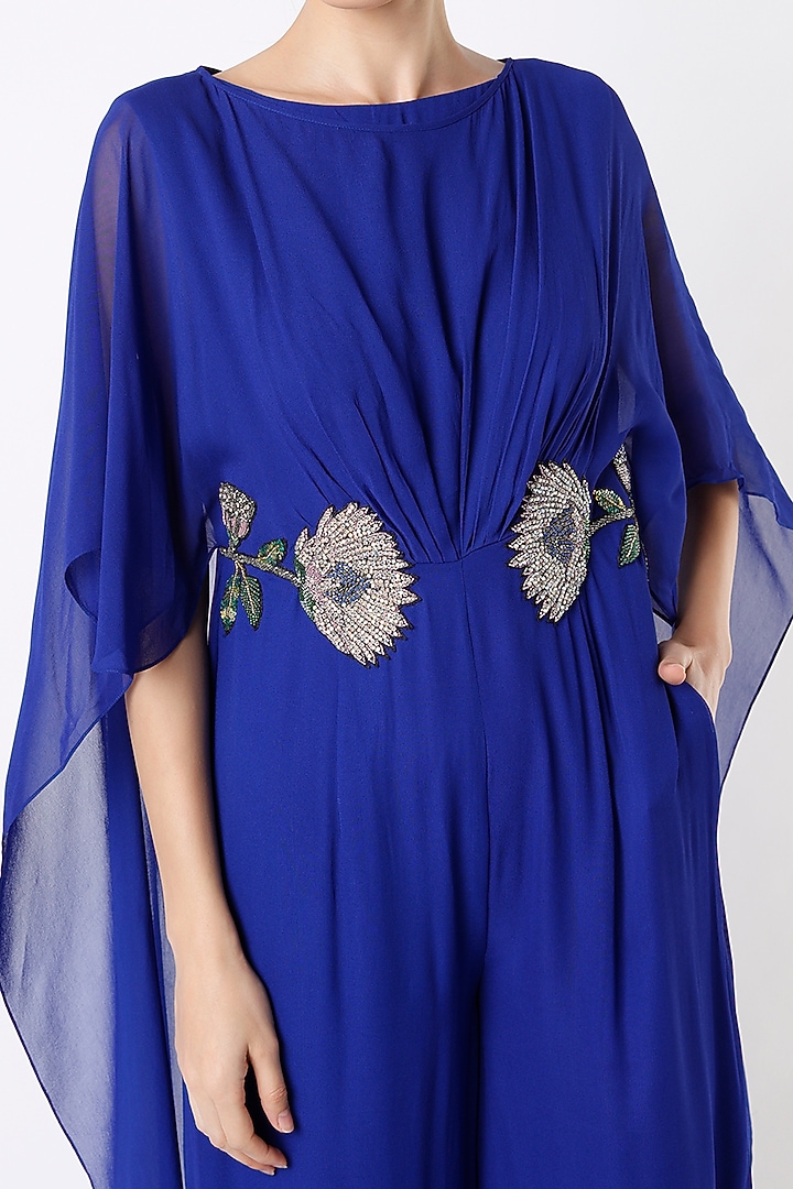 Cobalt Blue Hand Embroidered Jumpsuit by Rajat tangri at Pernia's Pop Up Shop