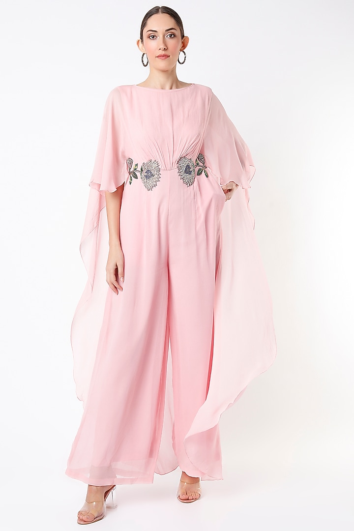 Dusty Rose Hand Embroidered Jumpsuit by Rajat tangri at Pernia's Pop Up Shop