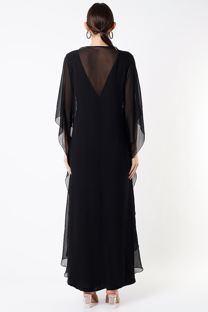 Black Hand Embroidered Jumpsuit With Cape by Rajat tangri at Pernia's Pop Up Shop