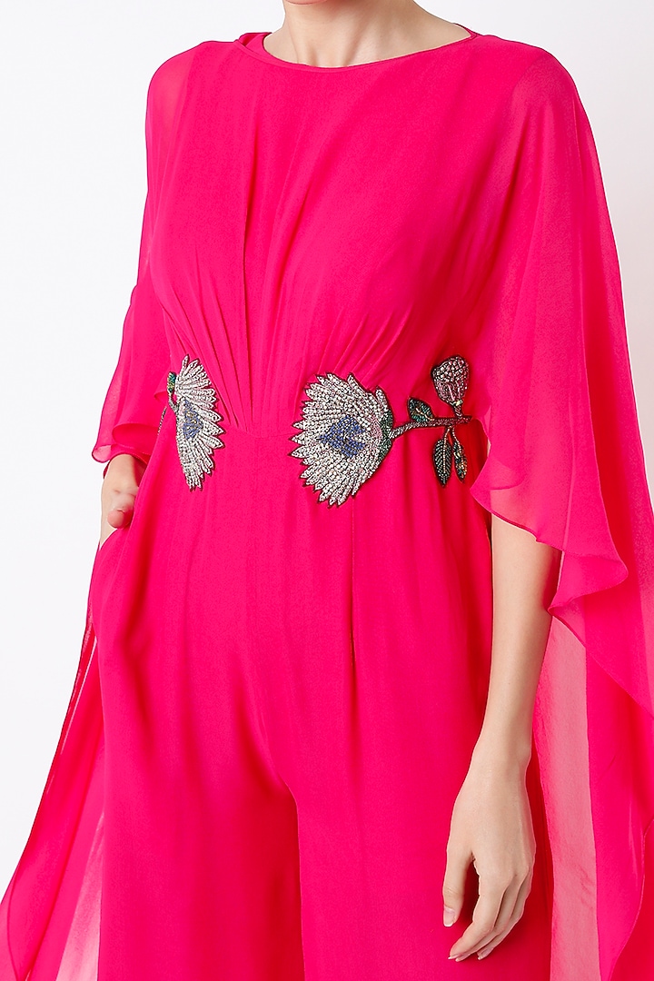 Fuchsia Hand Embroidered Jumpsuit by Rajat tangri at Pernia's Pop Up Shop