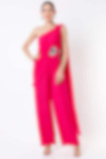 Fuchsia Hand Embroidered Draped Jumpsuit by Rajat tangri