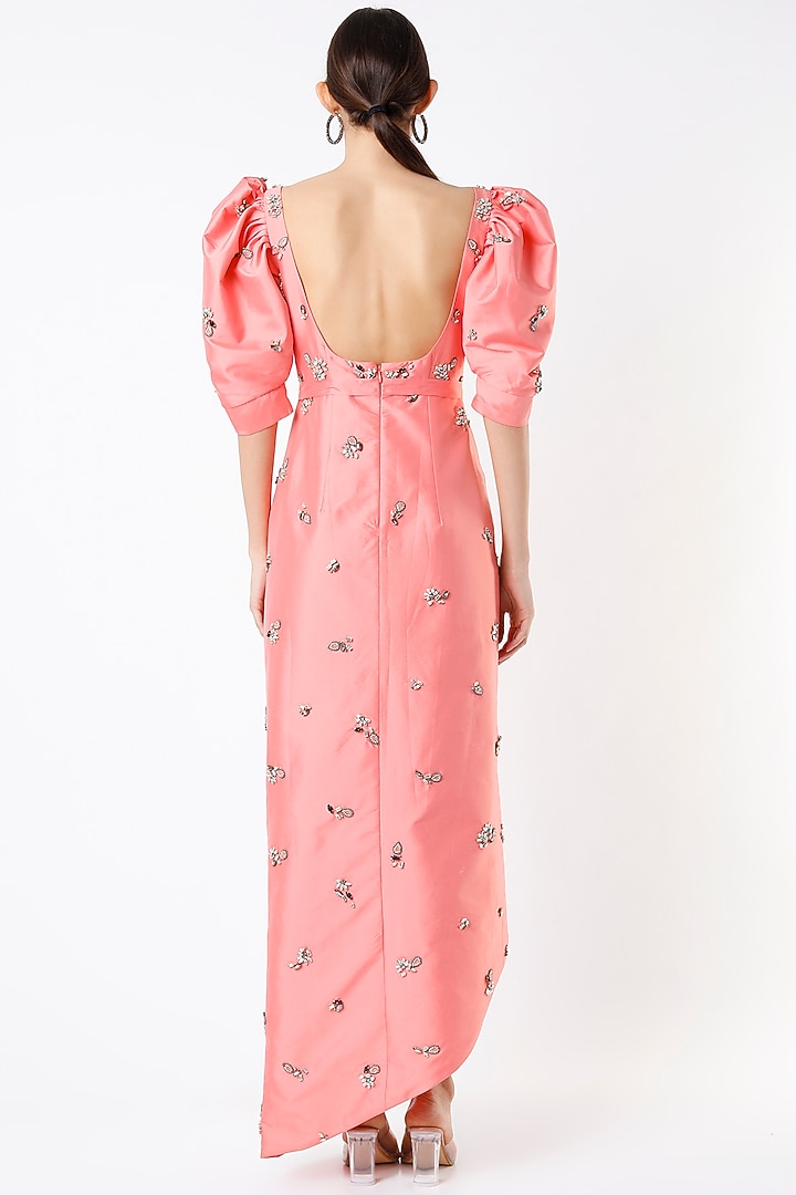Dusty Rose Hand Embroidered Gown by Rajat tangri  at Pernia's Pop Up Shop