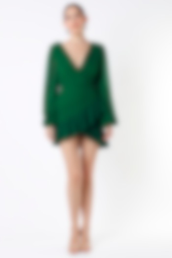 Emerald Hand Ruched Mini Dress by Rajat tangri at Pernia's Pop Up Shop