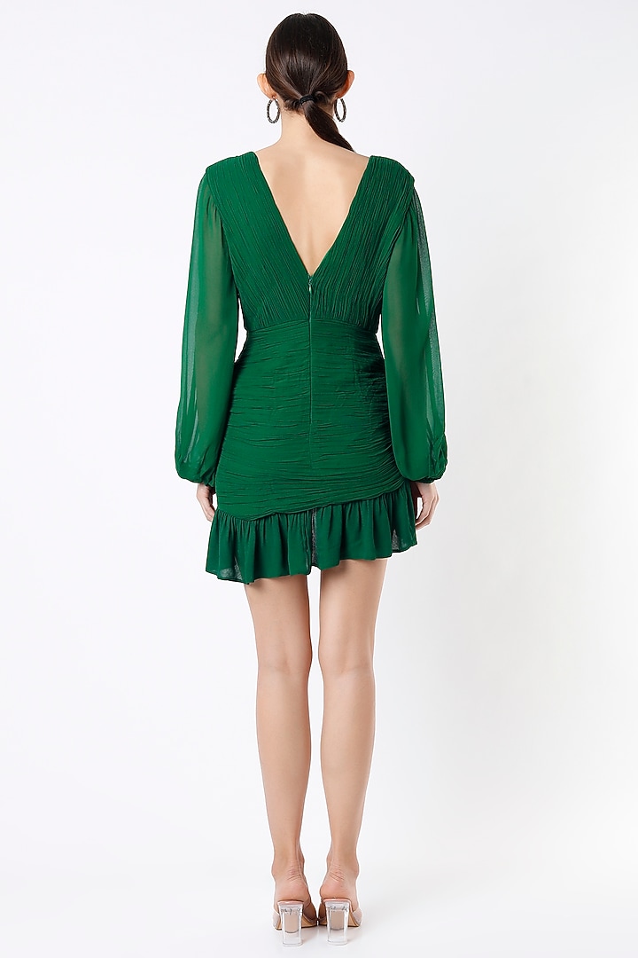 Emerald Hand Ruched Mini Vacation Dress by Rajat tangri at Pernia's Pop Up Shop