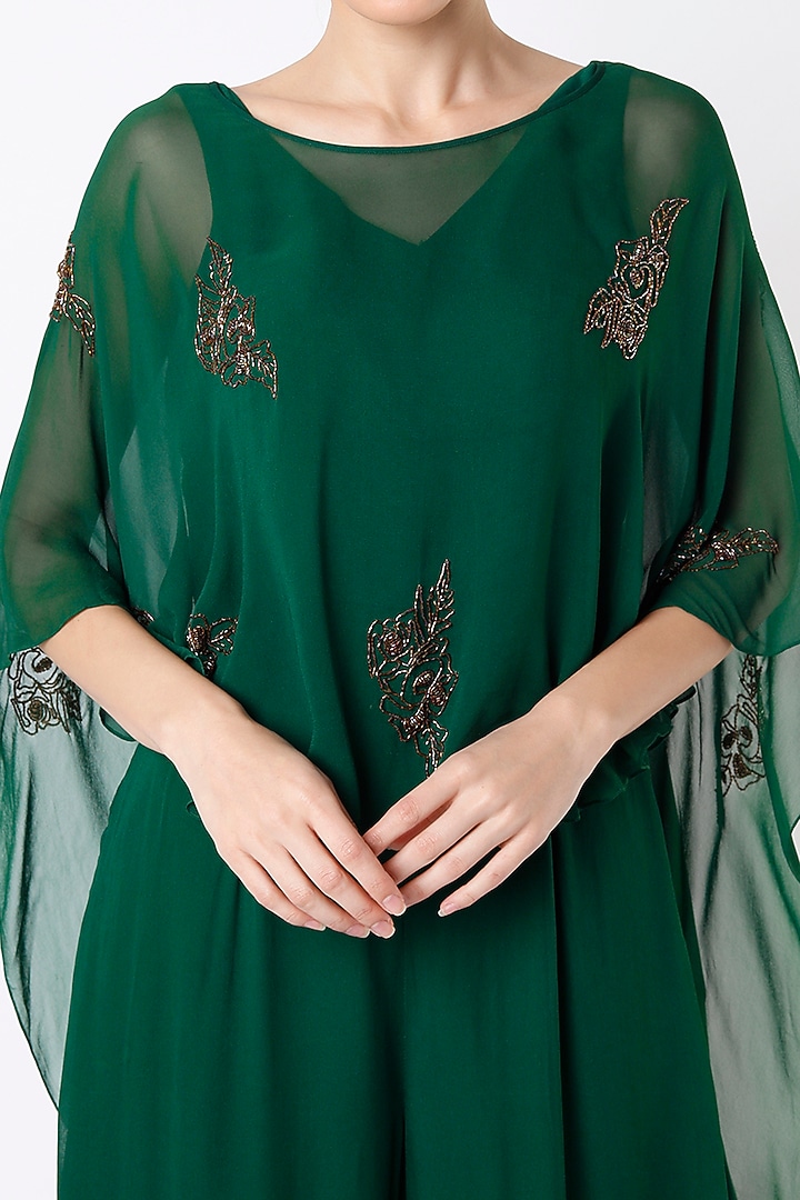 Emerald Hand Embroidered Jumpsuit by Rajat tangri  at Pernia's Pop Up Shop