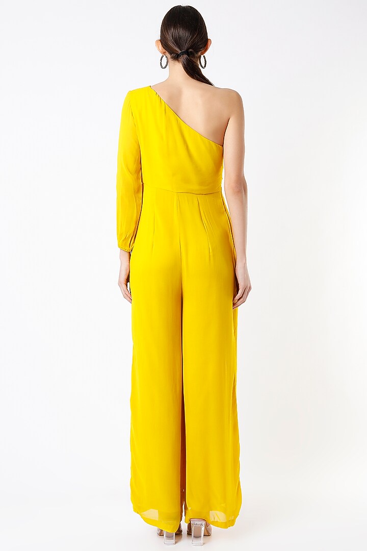 Canary Yellow Hand Embroidered Jumpsuit by Rajat tangri at Pernia's Pop Up Shop