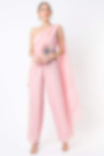 Dusty Rose Hand Embroidered Draped Jumpsuit by Rajat tangri  at Pernia's Pop Up Shop