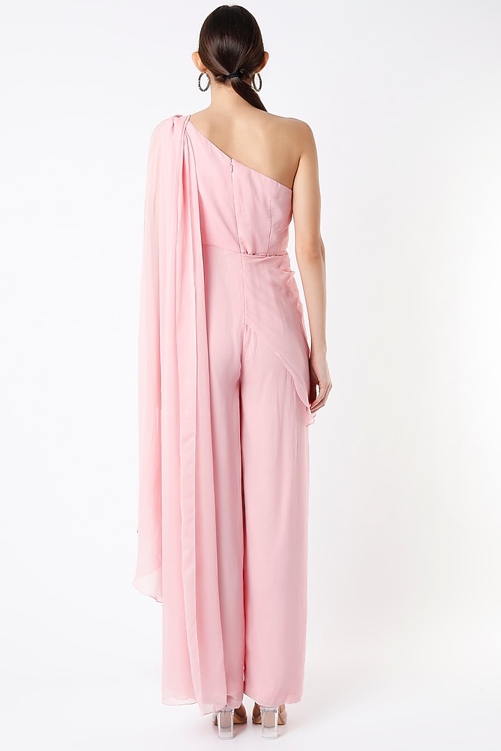 Dusty Rose Hand Embroidered Draped Jumpsuit by Rajat tangri at Pernia's Pop Up Shop