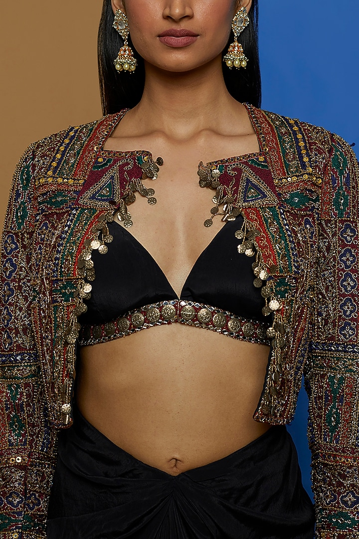 Black Crepe Draped Skirt Set by Rajat tangri at Pernia's Pop Up Shop
