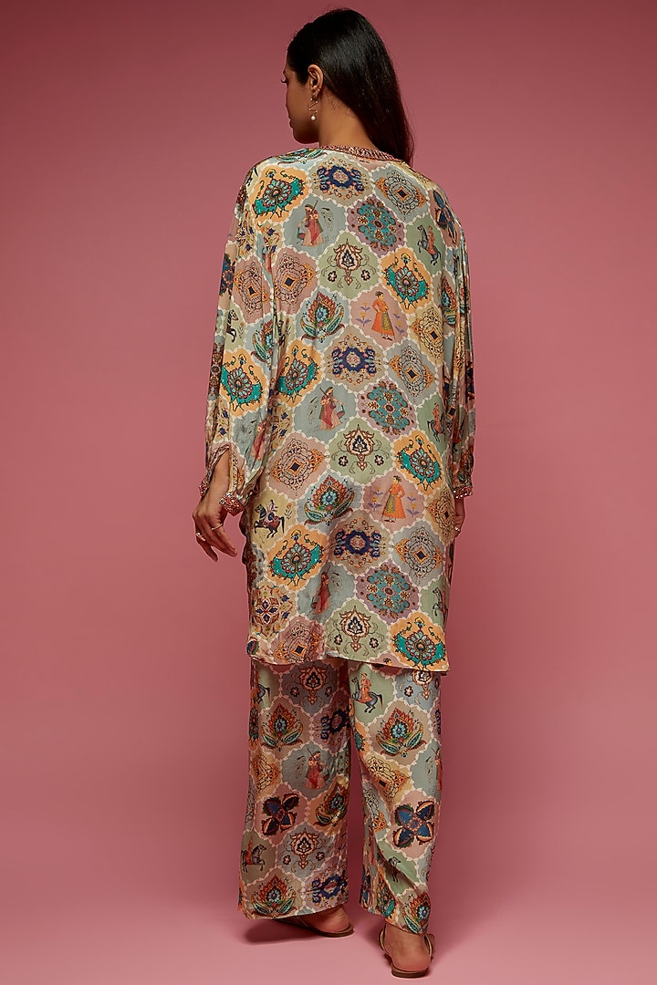 Multi-Colored Crepe Hand Embroidered Co-Ord Set by Rajat tangri  at Pernia's Pop Up Shop