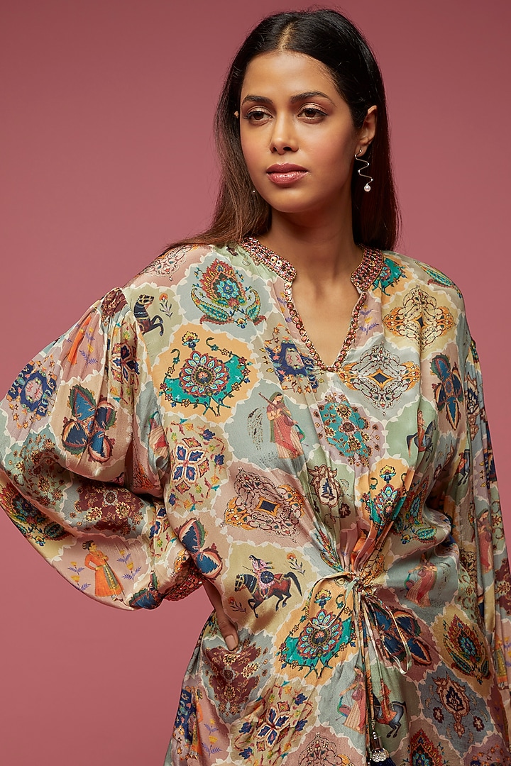 Multi-Colored Crepe Hand Embroidered Co-Ord Set by Rajat tangri  at Pernia's Pop Up Shop