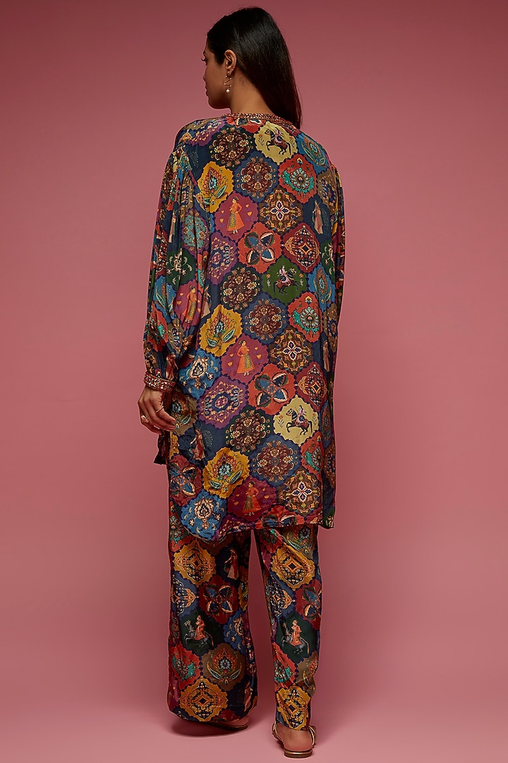 Multi-Colored Crepe Hand Embroidered Co-Ord Set by Rajat tangri  at Pernia's Pop Up Shop