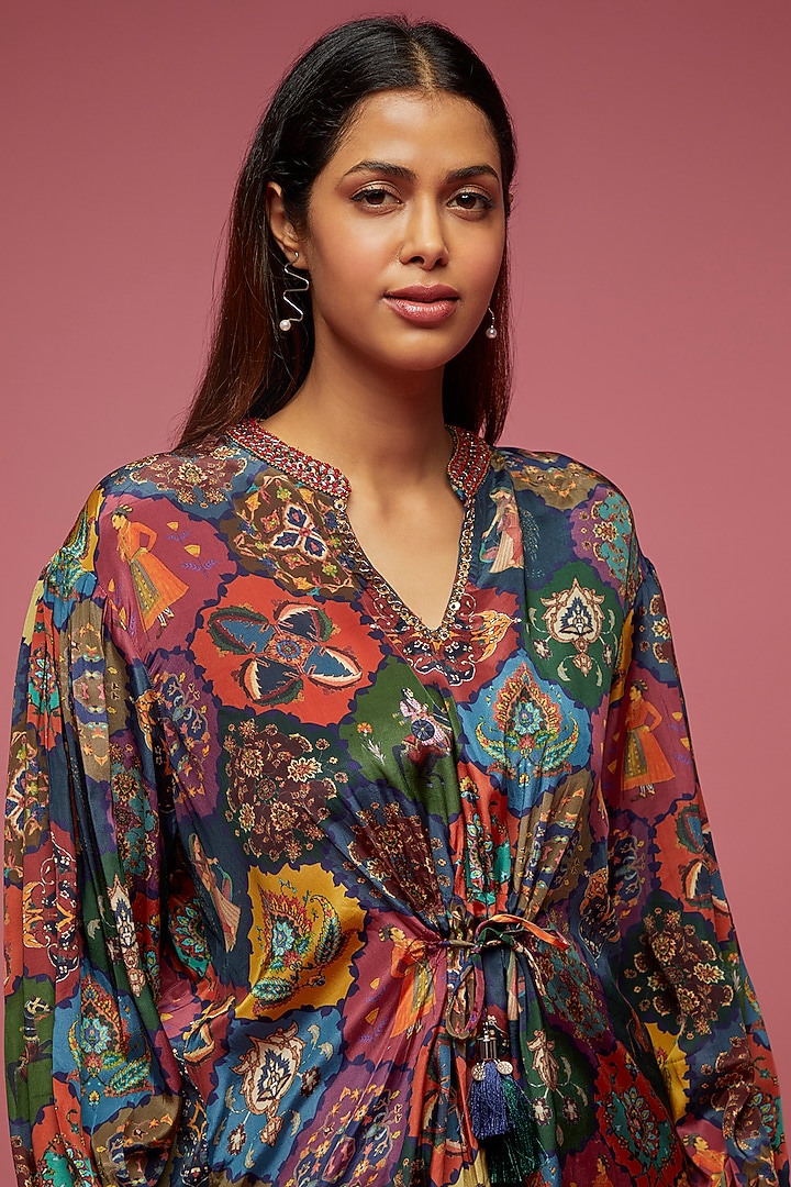 Multi-Colored Crepe Hand Embroidered Co-Ord Set by Rajat tangri  at Pernia's Pop Up Shop