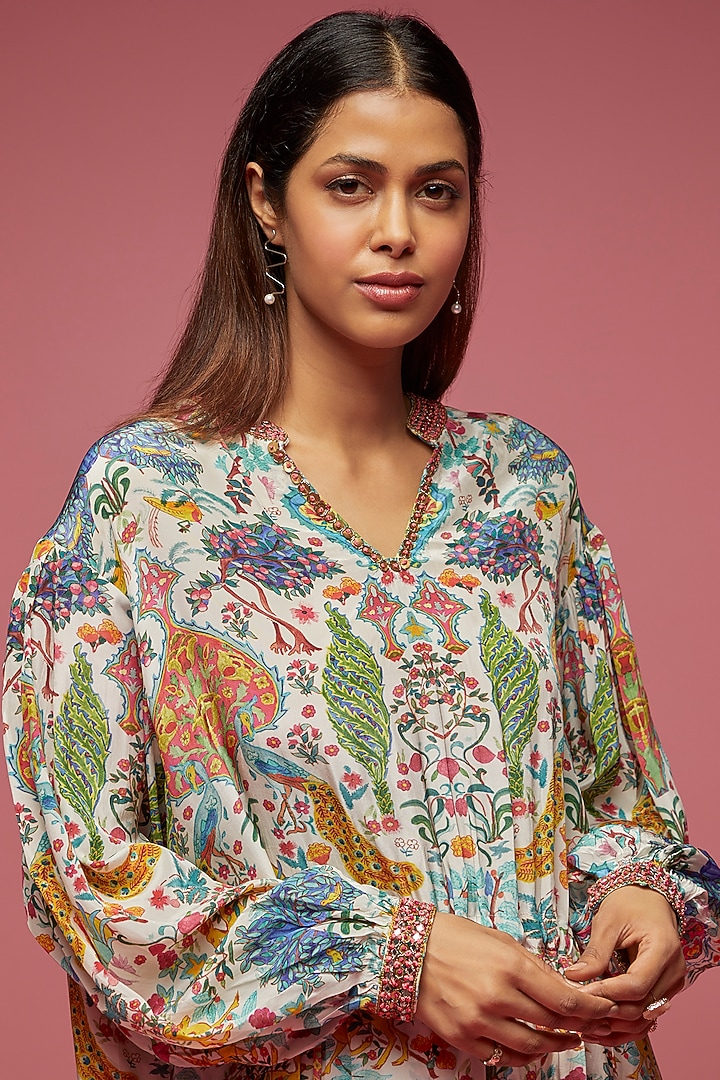 Ivory Crepe Hand Embroidered Co-Ord Set by Rajat tangri at Pernia's Pop Up Shop